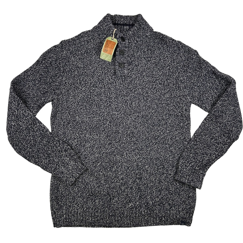Fat Face Sweater Mens 2XL Tall Blue Knit Henley Button Pullover‎ British Design